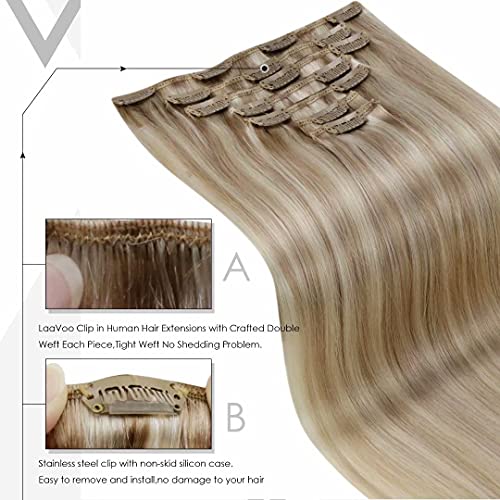LaaVoo saç ekleme Klip İnsan Saç Kül Sarışın Golleri Çift Atkı 22 120g / 7 adet Paket Etrafında Sarın At Kuyruğu insan saçı