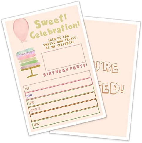 Kek teması Doğum Günü Davetiyeleri-Pembe Kek ve balon Teması, Kız Erkek Doğum Günü Partisi Dekorasyonu için, Çocuklar Doğum