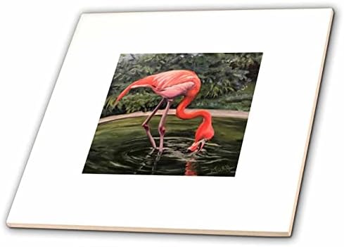 Yeşil Gölet içme Suyu Boyama - Fayans Pembe Flamingo 3dRose Görüntü (ct-371706-7)