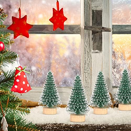 Wakauto Şişe Fırçası Ağaçları Ahşap Tabanlı 12 adet Yapay Mini Noel Sisal Kar Don Ağaçları Noel Partisi Ev Dekorasyonu için