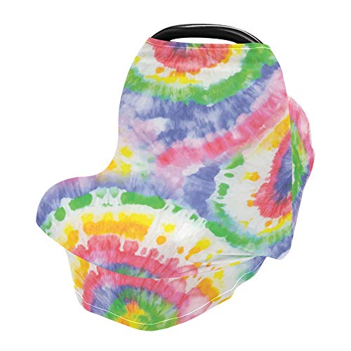 YYZZH Pastel Gökkuşağı Renk Kravat Boya Spiral Girdap Suluboya Boyalı Daire Sıkı Bebek Araba Koltuğu Kapağı Bebek Gölgelik
