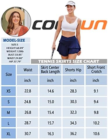COOrun Kadın Tenis Etek Crossover Golf Skorts Etekler Fırfır Hafif Atletik Etek Koşu Egzersiz için 3 Cepli