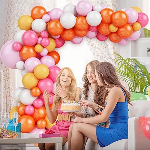 Pembe Balonlar Garland Kemer Kiti, Pembe Sarı Turuncu Balon Garland Balonlar Kemer Kiti, Kızlar İçin Lateks Parti Balonları