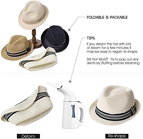 Fancet Packable Saman Fedora Panama Güneş Yaz plaj şapkası Küba Fötr Erkek Kadın 55-64 cm