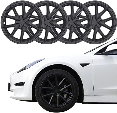18 İnç Jant Kapağı jant Kapakları Tesla Modeli 3 2017-2023 Mat Siyah Jant göbeği Kapakları Beyaz Logo ile