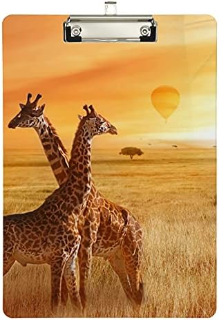 Zürafalar Afrika Günbatımı Metal Klipsli Plastik Panolar Mektup Boyutu Pano Ofis Sınıfı için Düşük Profilli Klips Panoları