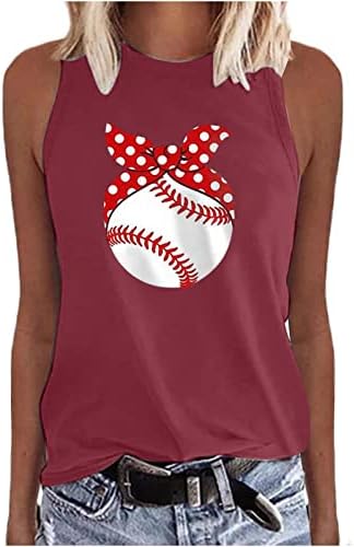 Kadın beyzbol tankı Üstleri Yaz Kolsuz Gömlek Üstleri Komik Grafik Yelekler Rahat Beyzbol Oyunu T-Shirt Egzersiz Tee Tops