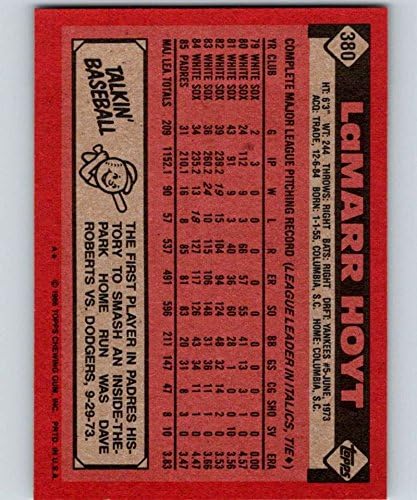 1986 Topps Beyzbol 380 LaMarr Hoyt San Diego Padres Resmi MLB Ticaret Kartı (stok fotoğraf kullanılmış, NM veya daha iyisi