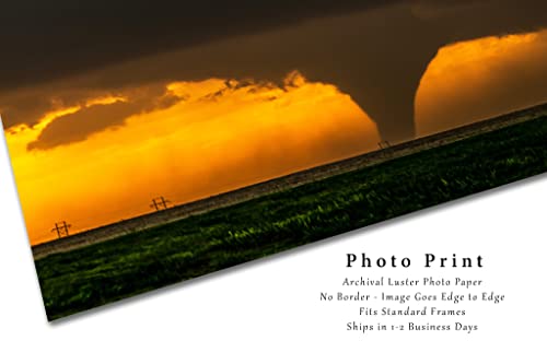Fırtına Fotoğrafçılığı Baskı (Çerçeveli Değil) Kansas'ta Fırtınalı Bir Akşam Günbatımında Kasırga Siluetinin Resmi Fırtına
