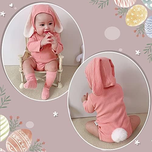 XIFAMNIY Bebek paskalya tavşanı Kıyafet Romper Bodysuit ile 3D Tavşan Kulak Şapka Bebek Yenidoğan Bebek için