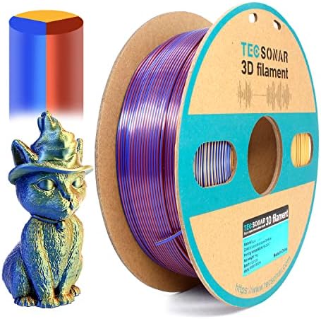 TECSONAR Renkli PLA Filament 1.75 mm 1 kg, 3 Rolls / Paket, İpek Kırmızı Altın, ipek Mor Kırmızı Koyu Yeşil, ipek Altın Bakır