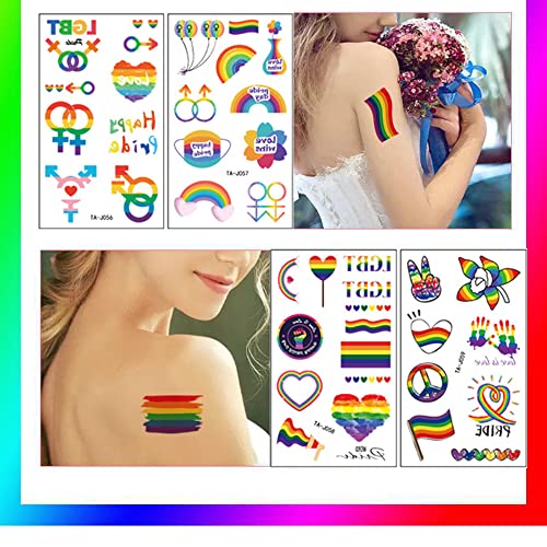 10 Adet Gurur Günü Dövme Etiket, Eşcinsel Gurur Geçici Dövme Çıkartmalar,Gökkuşağı Bayrağı Kalpler Desen Dövmeler, Yetişkinler