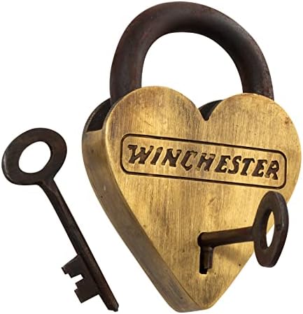 Katı Pirinç Winchester Kalp Asma Kilit Anahtarlı Kilit