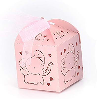 ALLHEARTDESİRES 50 Paket Pembe Fil Kız bebek duş dekorasyonu Lazer Kesim Kağıt Parti Tedavi Kutusu Düğün Kız Doğum Günü Hediyeleri