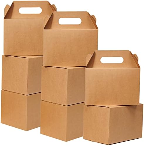 Shallive 15 Adet Büyük Tedavi Kutuları 9x6x6 İnç Kahverengi Üçgen Hediye kollu kutular Kraft Öğle Yemeği Kutuları Geri Dönüşümlü