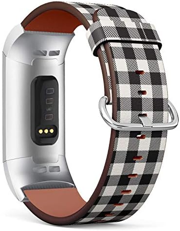 Fitbit Şarj ile uyumlu 4 / Şarj 3 / Şarj 3 SE - Paslanmaz Çelik Adaptörlü Deri Saat Bilek Bandı Kayışı Bilezik (Beyaz Siyah