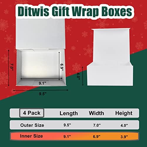Ditwis 4'lü Paket 9.5x7x4 Beyaz ve 4'lü Paket 12x6x4 Siyah Manyetik Kapaklı Hediye Kutuları, Noel için Hediye Paketi Kutusu,