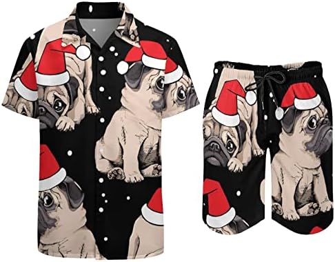 Noel Yavru Puglar erkek Hawaii Düğmeli Kısa Kollu Gömlek ve pantolon Yaz Plaj Kıyafetleri Gevşek Fit Eşofman
