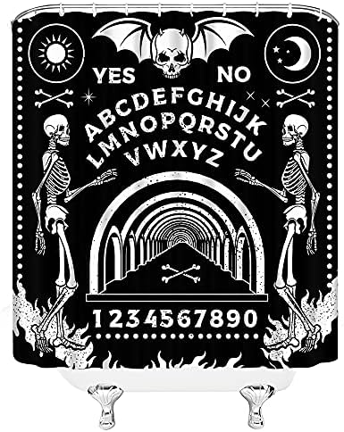 Witchy Duş Perdesi Vintage İskelet Sihirli Ouija Kurulu Mezar Ölüm Yolu Korku Kafatası Şeytan Fantezi Gotik Büyücülük Boho