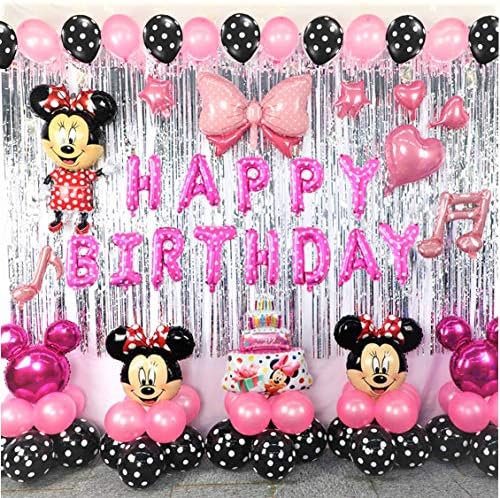 Minnie Tema Doğum Günü Partisi Süslemeleri Malzemeleri Fare Balonlar Seti Dahil Gümüş Arka Planında Polka Dots Balonlar