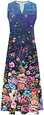 Artı Boyutu Maxi Elbise kadın Yaz Casual Çiçek Baskılı Bohemian Spagetti Kayışı Çiçek Uzun Maxi Elbise Cepler ile