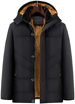 Erkekler için QYIQU Ceketler - Erkekler Teddy Astarlı Kapşonlu Puffer Coat (Renk: Siyah, Boyut: Küçük)