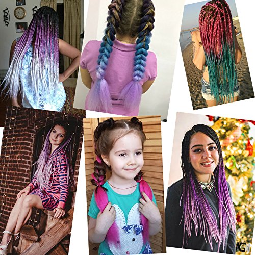 Jumbo Örgü Saç Fiber Mix Dört İpeksi Renkli Büküm Örgü Saç 3 adet Gökkuşağı Renkleri Uzantıları Kanekalon Sentetik Saç Mavi-Açık