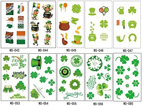 Aziz patrick Günü Ter Geçirmez Yüz Sticker Seti, 10 ADET İrlandalı Tatil Yüz Sticker Yeşil Şapka Dövme Aydınlık Sticker Parti